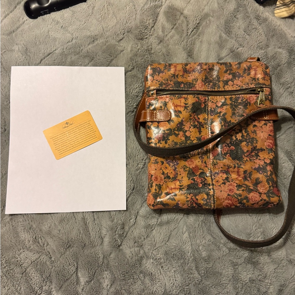 Patricia Nash Brown and Orange Crossbody Bag with Vintage Floral Design